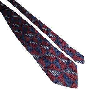 Ondee Designer Vintage Italian Silk Red Blue Geometric Pattern Men Tie Dad Gift